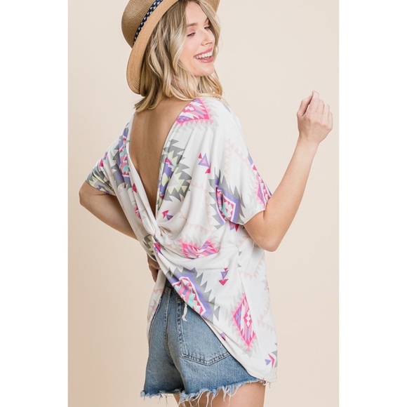 Knotted Back Aztec Print Top - Picture 4 of 6